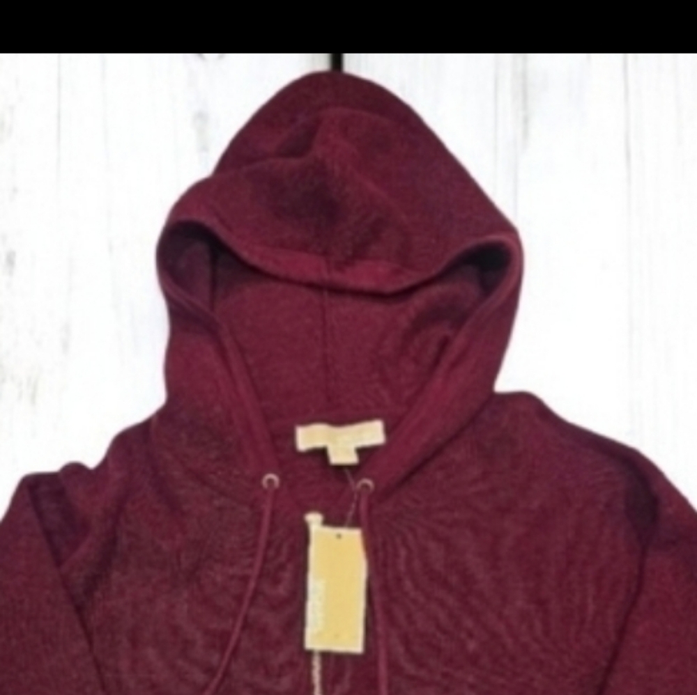 NWT Michael Kors Women's Maroon Knit Hoodie With Half Zipper And Strings--Size S - Picture 2 of 10